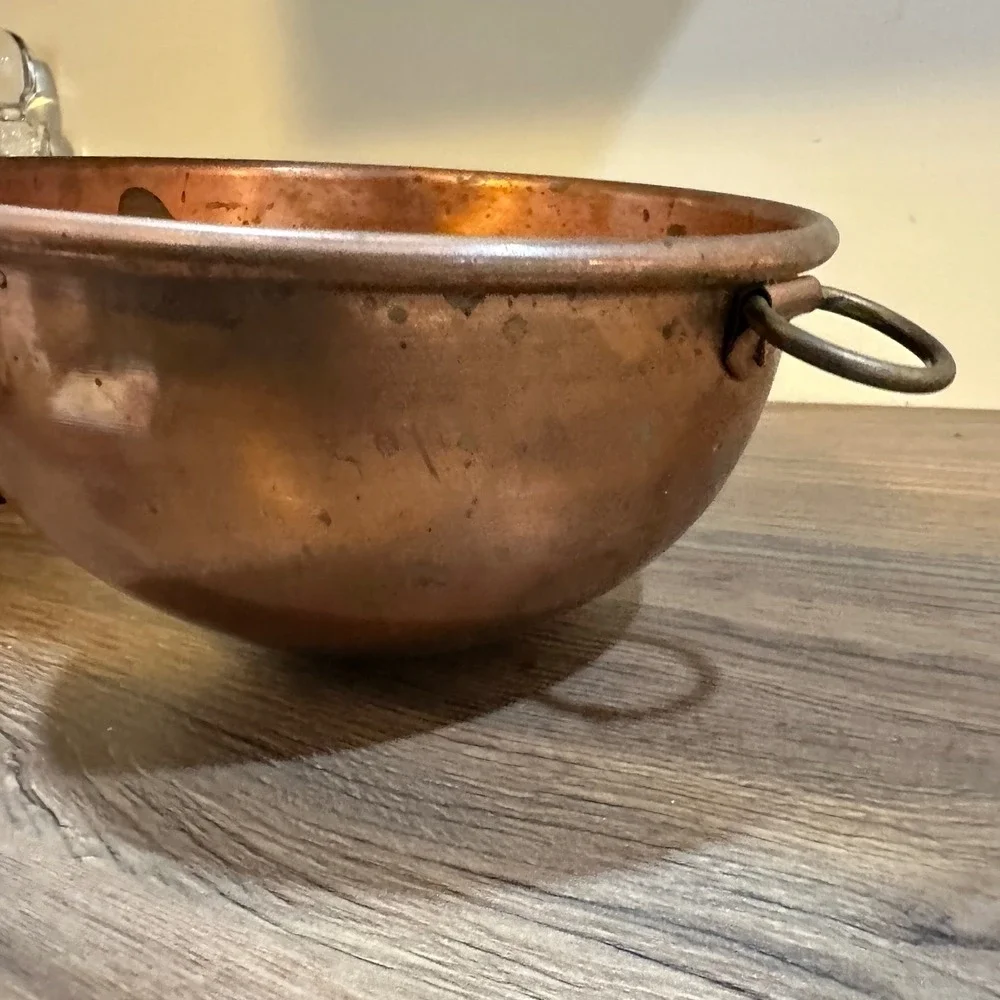 Vtg Copper Egg White Mixing Bowl Round Bottom Brass Ring 8.5